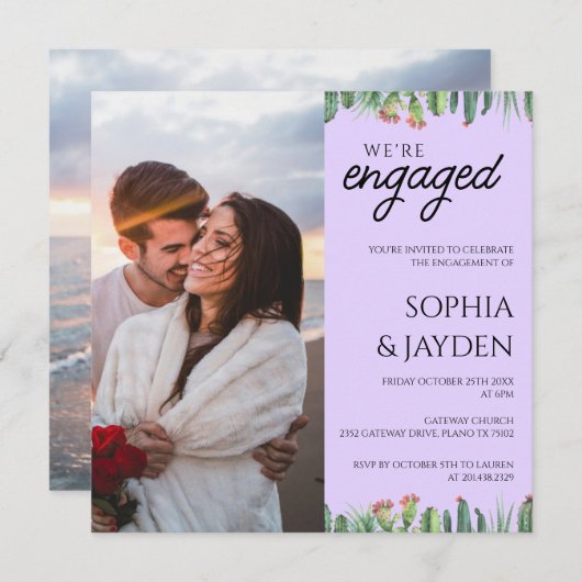 Paars Cactus Waterverf Garden Kaart (Voorkant / Achterkant)