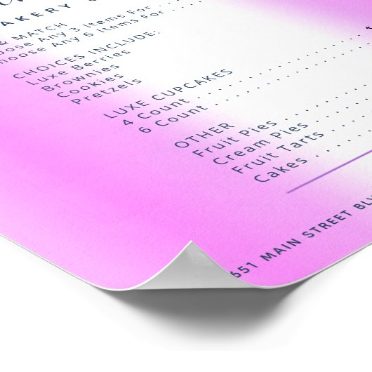Paars Cake Bakkerij Glitter Drips Menu Prijslijst Poster (Hoek)