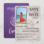 Paars Cancun Paspoort Save The Date (Voorkant / Achterkant)