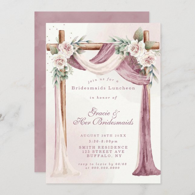 Paars Canopy Florals Bridesmaids Luncheon Invites (Voorkant / Achterkant)
