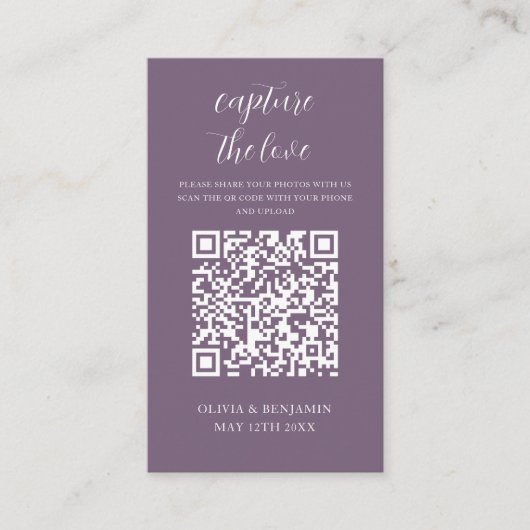 Paars | Capture The Love QR-code Informatiekaartje (Voorkant)