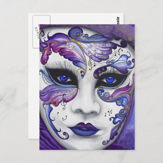 Paars carnavalmasker door PSOVART Briefkaart (Voorkant / Achterkant)