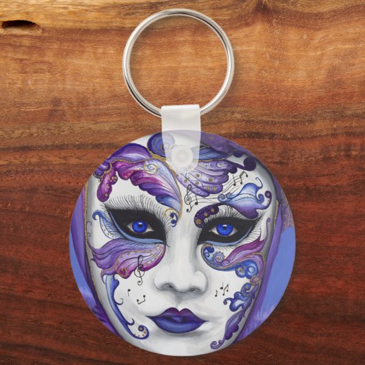 Paars carnavalmasker door PSOVART Sleutelhanger (Voorkant)