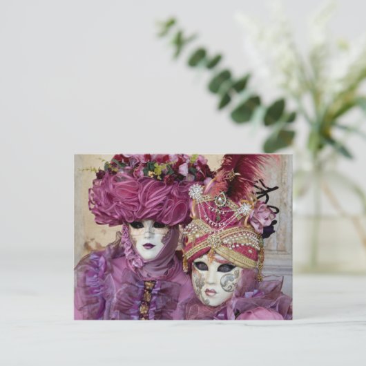 Paars carnavalskostuum, Venetië Briefkaart (Staand voorkant)