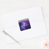 Paars Celestial Sparkly Silver Glitter Monogram Vierkante Sticker (Envelop)