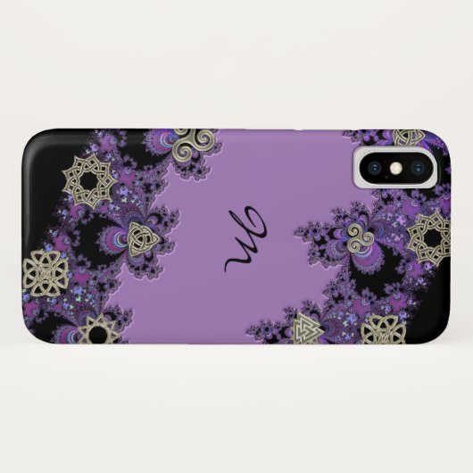 Paars Celtic Fractal Monogram iPhone X Hoesje (Achterkant (horizontaal))