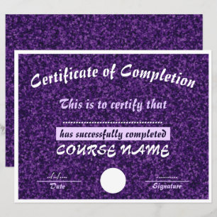 Paars certificaat van voltooiing van de glitterij
