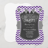 Paars Chalkboard Chevron Birthday Invite Kaart (Voorkant / Achterkant)