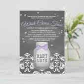 Paars Chalkboard Firefly Mason Jar Baby shower Kaart (Staand voorkant)