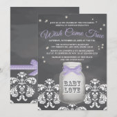 Paars Chalkboard Firefly Mason Jar Baby shower Kaart (Voorkant / Achterkant)