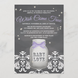 Paars Chalkboard Firefly Mason Jar Baby shower Kaart