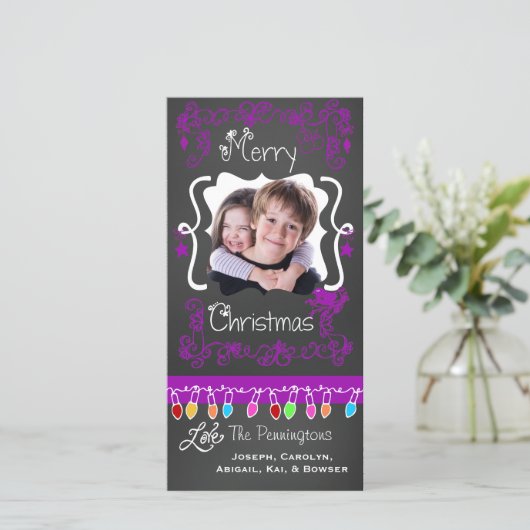 Paars Chalkboard Merry-kerstkaart Feestdagenkaart (Staand voorkant)
