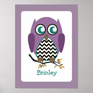 Paars Chevron Owl Nursery Artwork Poster