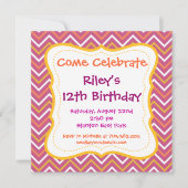 Paars Chevron Pattern Birthday Party Kaart (Voorkant)