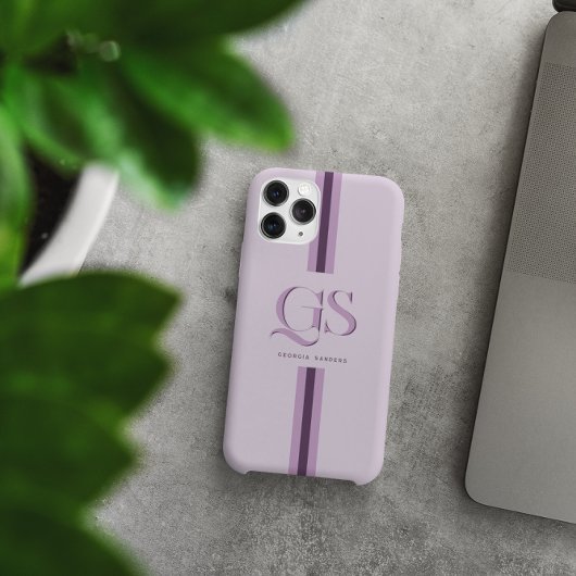 Paars | Chic Strepen Monogram Case-Mate iPhone Case