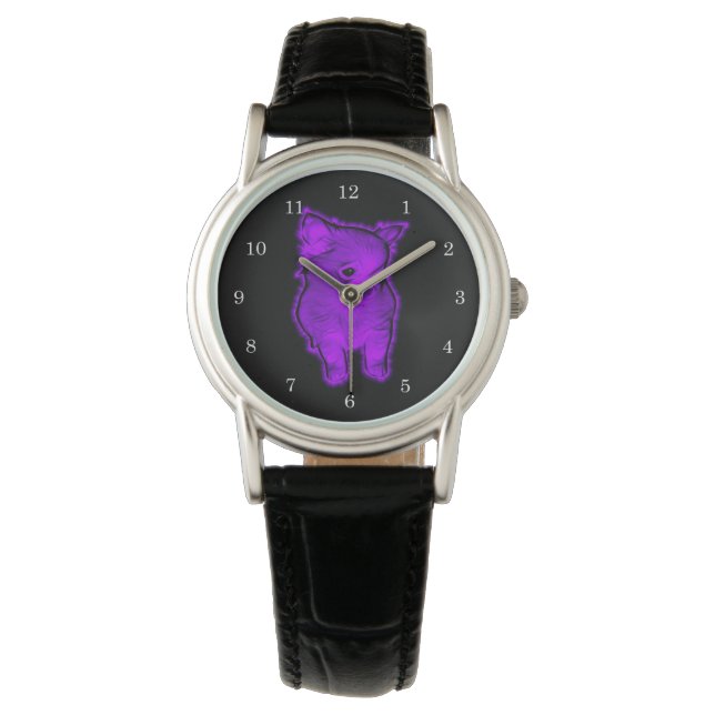 Paars Chihuahua Horloge (Voorkant)