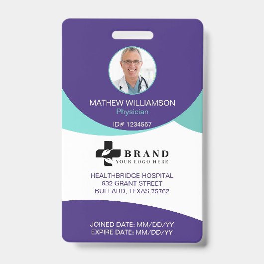 Paars cirkelontwerp  | Medische foto-id & Logo Badge (Voorzijde)