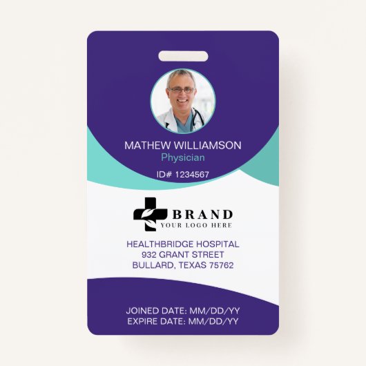 Paars cirkelontwerp  | Medische foto-id & Logo Badge (Voorkant)