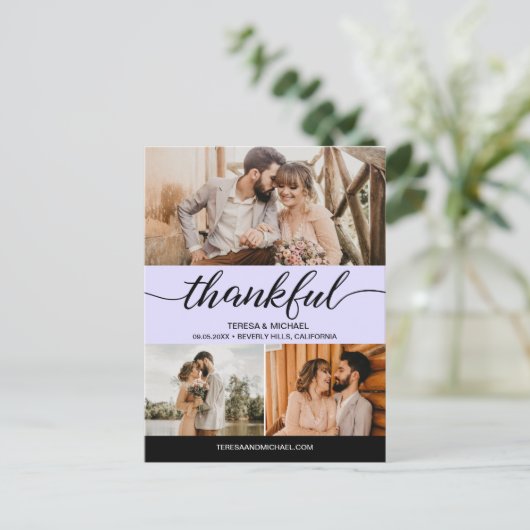 Paars, Classic Thankful Script 3 Briefkaart (Staand voorkant)