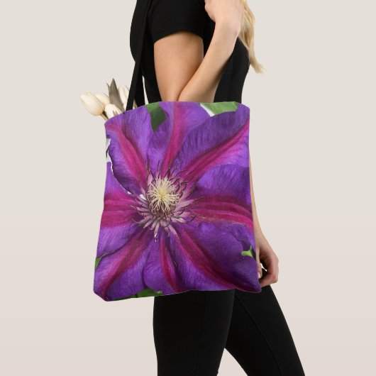 Paars Clematis Blossom Tote Bag (Dichtbij)