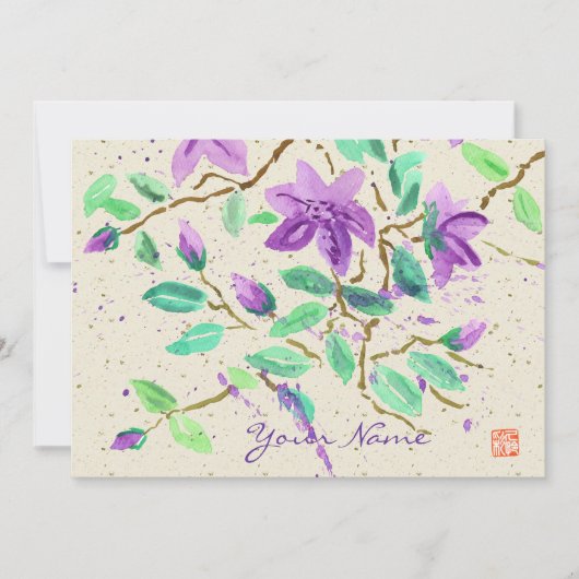 Paars Clematis-Waterverf waswassen Kaart (Voorkant)