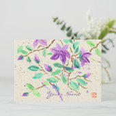 Paars Clematis-Waterverf waswassen Kaart (Staand voorkant)