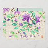 Paars Clematis-Waterverf waswassen Kaart (Voorkant / Achterkant)