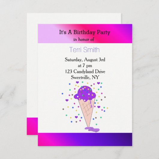Paars Confetti-ijsschuimkaf Kaart (Voorkant / Achterkant)