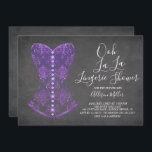 Paars corset Lingerie Bridal Shower Kaart<br><div class="desc">Ooh La La Lingerie Bridal Shower Uitnodiging met een paars anker dat op een populaire achtergrond van het krijtbord is geplaatst met een coördinerende achterzijde</div>