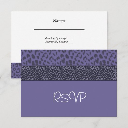 Paars Cougar Pattern RSVP Kaartje (Voorkant / Achterkant)