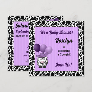 Paars Cowgirl Western Baby shower Kaart