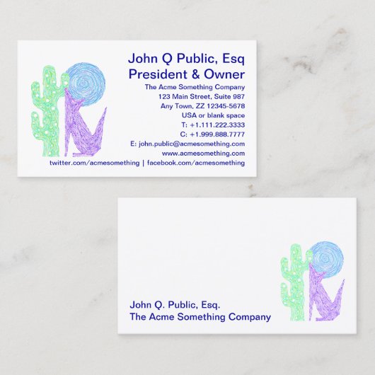 Paars Coyote Wolf Colorful Southwestern Design Visitekaartje (Voorkant / Achterkant)