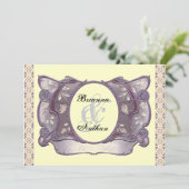 Paars & Crème Sieraad Vintage Trouw Uitnodiging (Staand voorkant)