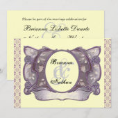 Paars & Crème Sieraad Vintage Trouw Uitnodiging (Voorkant / Achterkant)