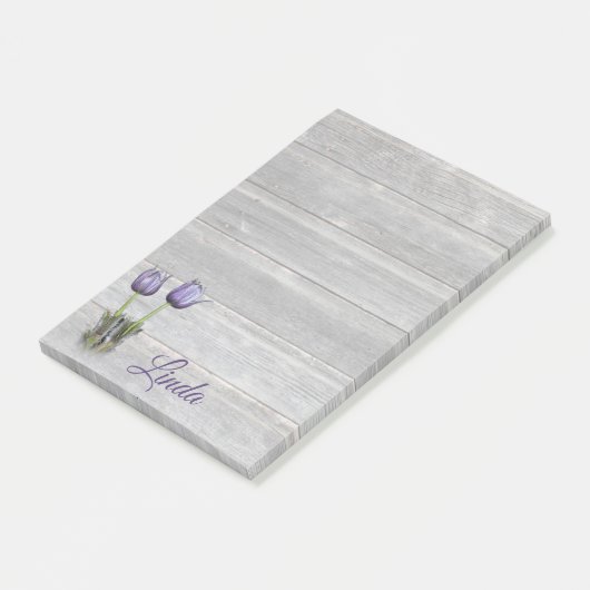 Paars Crocus Weathered Wood Gepersonaliseerd Post-it® Notes (Schuin)