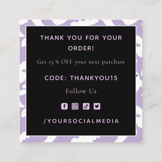 Paars Cute Spooky Ghost Pattern Hartelijk dank Vierkante Visitekaartje (Achterkant)