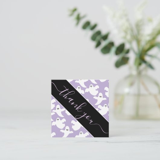 Paars Cute Spooky Ghost Pattern Hartelijk dank Vierkante Visitekaartje (Staand voorkant)