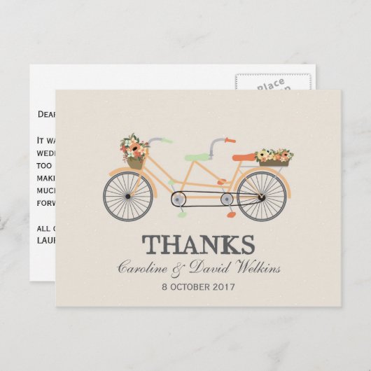 Paar's Cycle Wedding Dank u Briefkaart (Voorkant / Achterkant)
