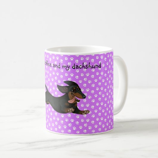Paars Dachshund Coffee Mok Pauw Print Patroon (Voorkant rechts)