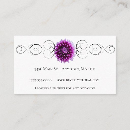 Paars Dahlia Floral Shop Visitekaartje (Achterkant)