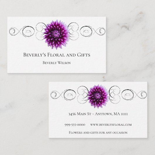 Paars Dahlia Floral Shop Visitekaartje (Voorkant / Achterkant)