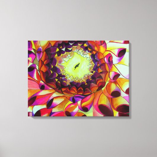 Paars Dahlia, origineel schilderij van poppen Canvas Afdruk (Voorkant)