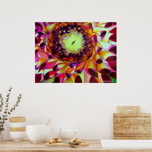 Paars Dahlia, origineel schilderij van poppen Poster (Keuken)