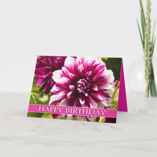 Paars Dahlia Passion Happy Birthday Card Kaart (Voorkant)