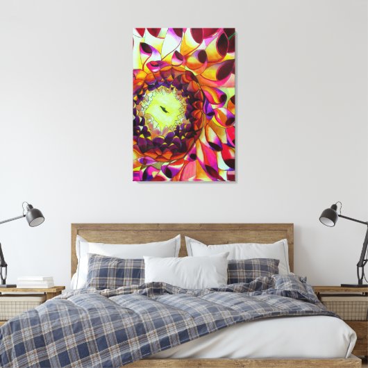 Paars Dahlia - schilderij van pop waterverf Canvas Afdruk (Insitu (Slaapkamer))