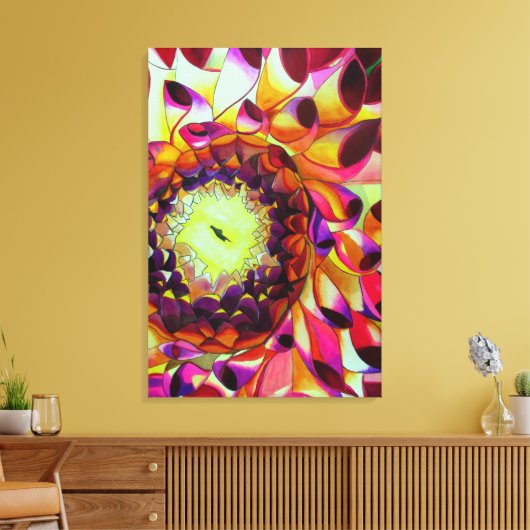 Paars Dahlia - schilderij van pop waterverf Canvas Afdruk (Insitu (Woonkamer))