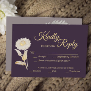 Paars Daisy Antiek Weddenschap kiezen RSVP Kaartje