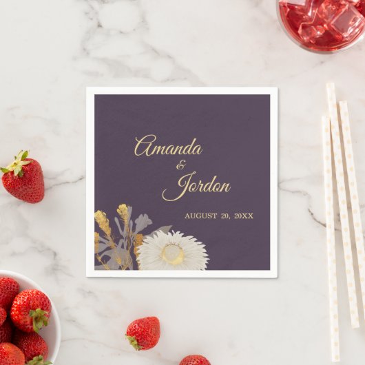 Paars Daisy Antiek Wedding Cocktail Napkin Servet (Insitu)