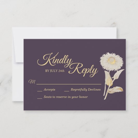 Paars Daisy Antiek Wedding Response Kaart (Voorkant)