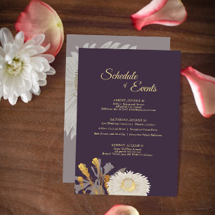 Paars Daisy Antiek Wedding Schedule Informatiekaartje